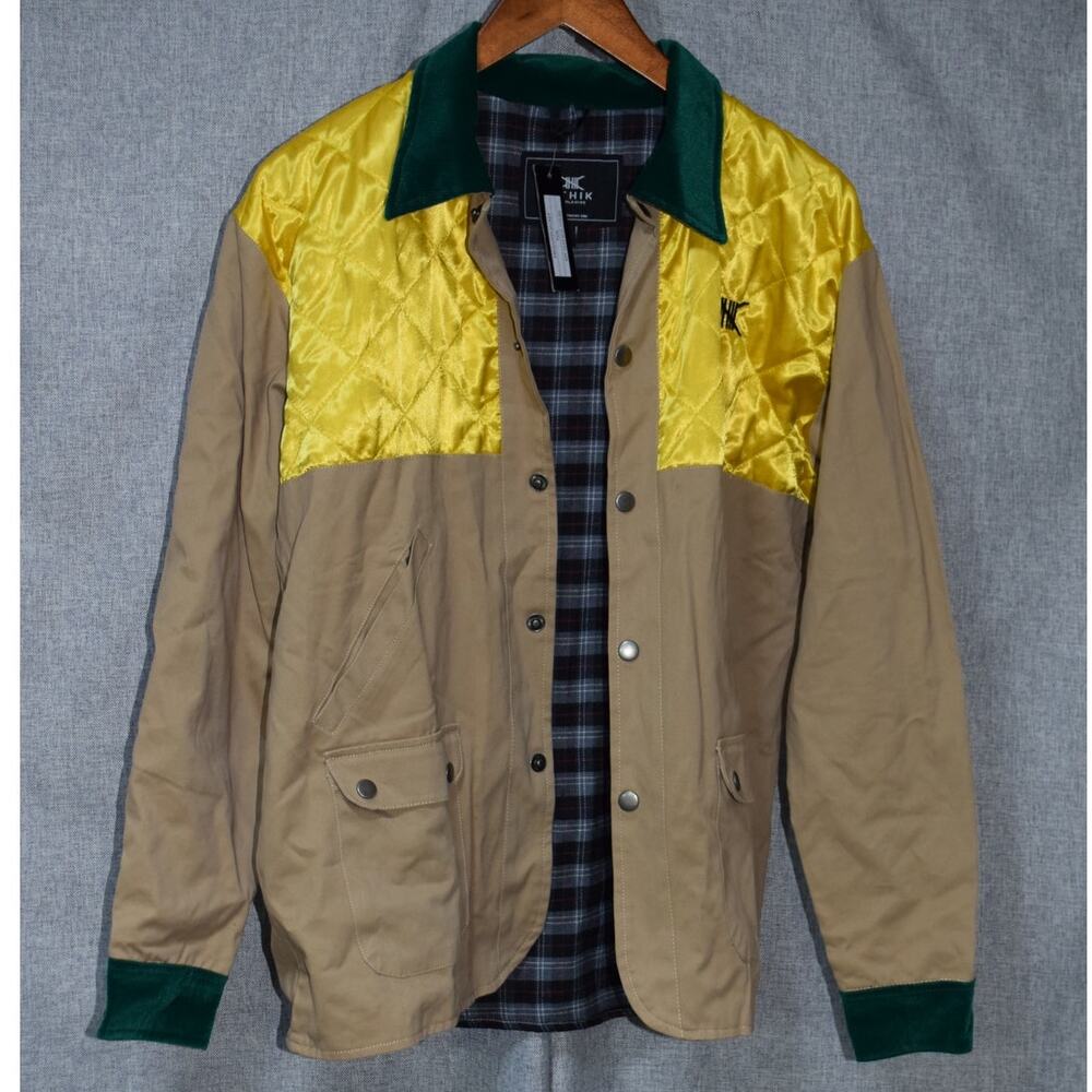 Ethik Worldwide Quilted Colorblock Jacket Tan Yellow Green Size S NWT